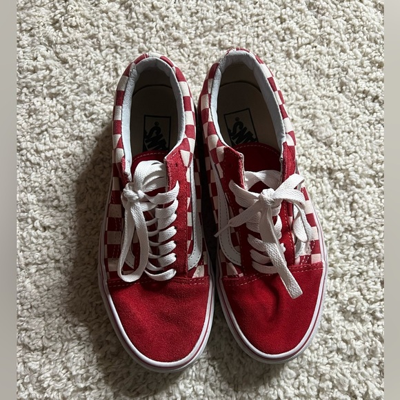 Unisex Old Skool Low Top Red Checkered Vans - Picture 6 of 8